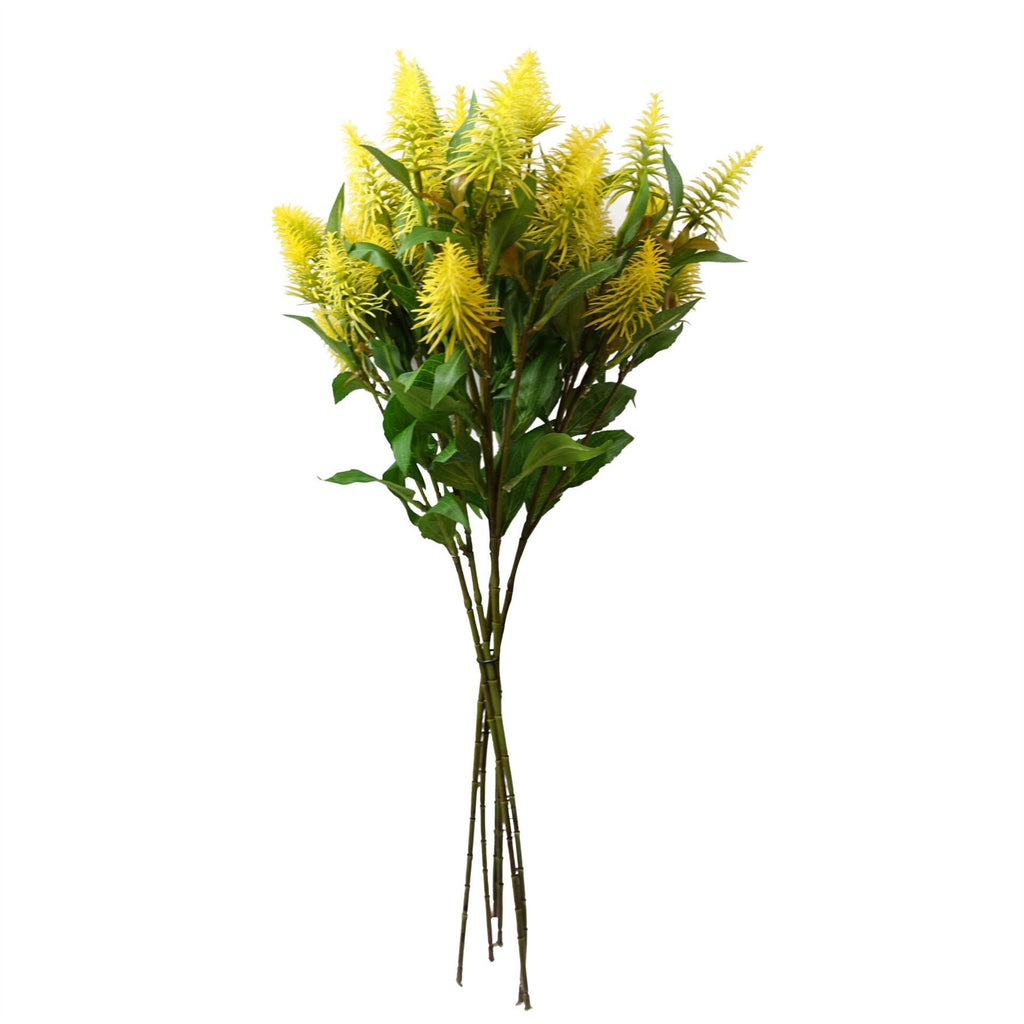 Artificial Pack of 6 x 55cm Callistemon Pallidus Yellow Bottle Brush Stem - Premium Quality