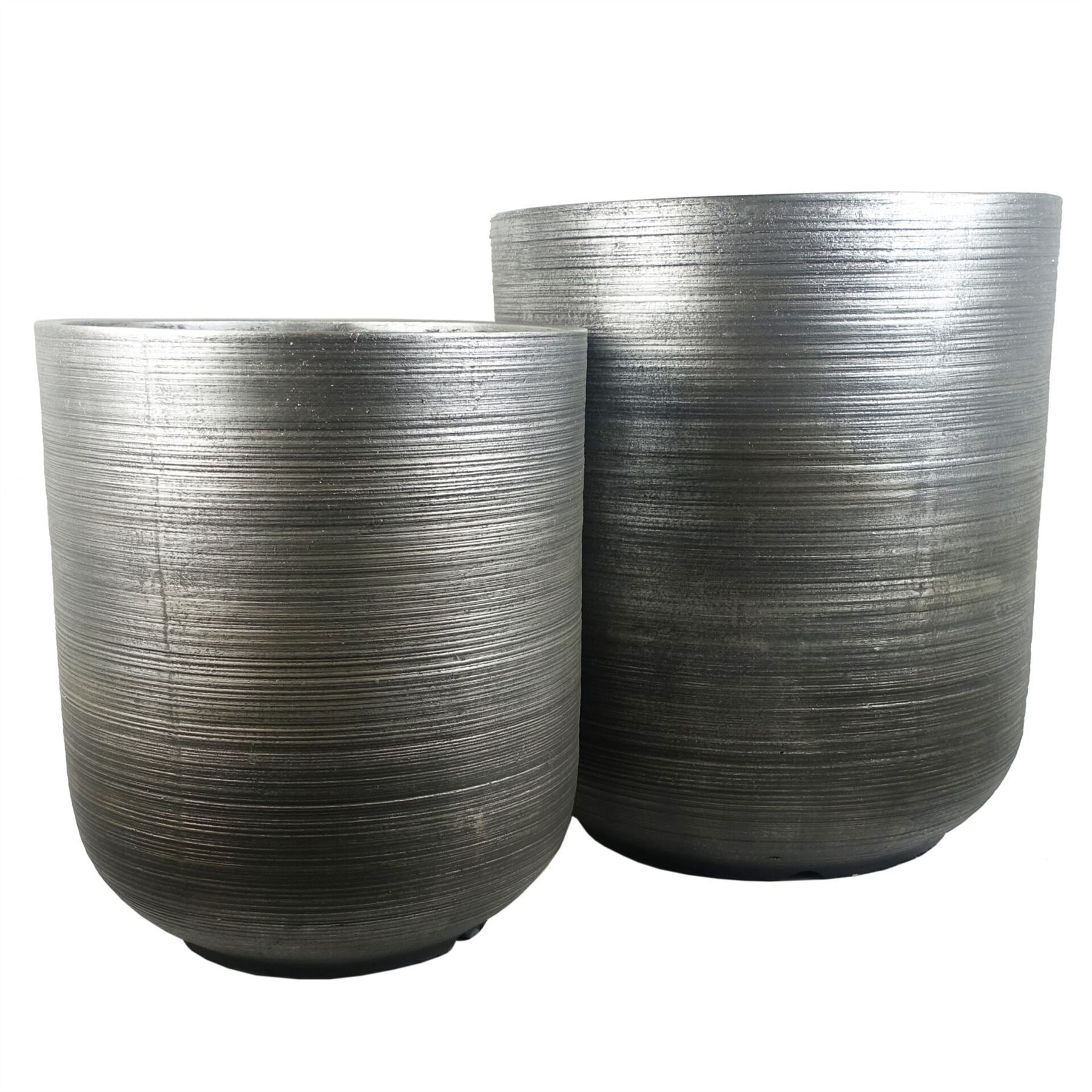 39cm x 33cm Coya Silver Ridged Planter Large Composite Plant Pot - Premium Quality
