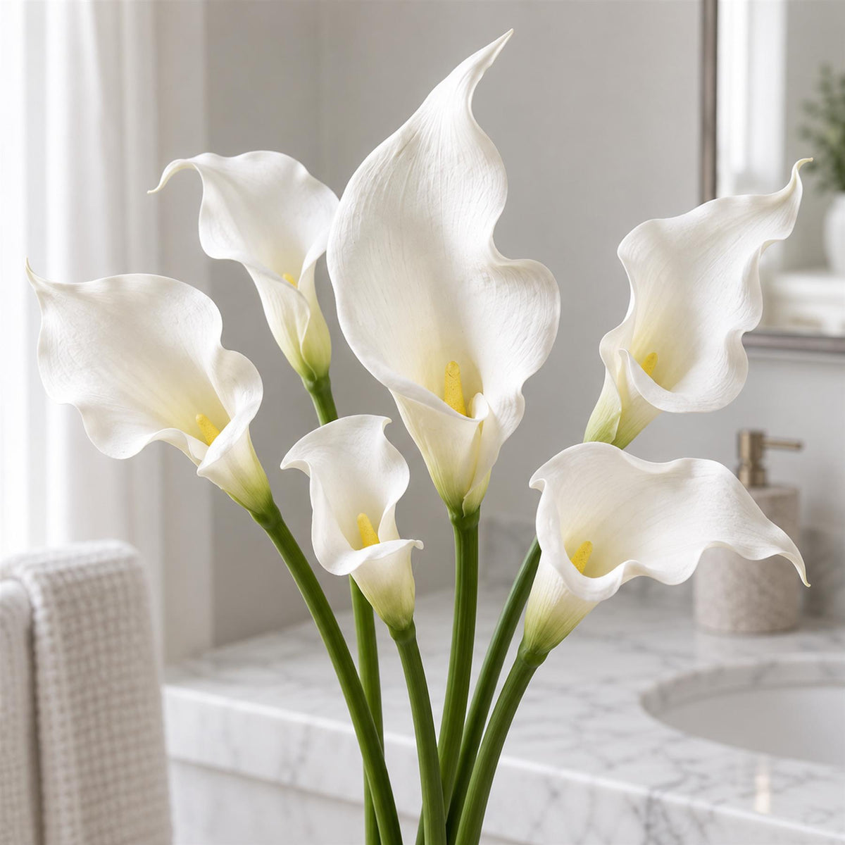 Faux Calla Lily Stems, 70cm Single-Bloom Flowers - Set of 6