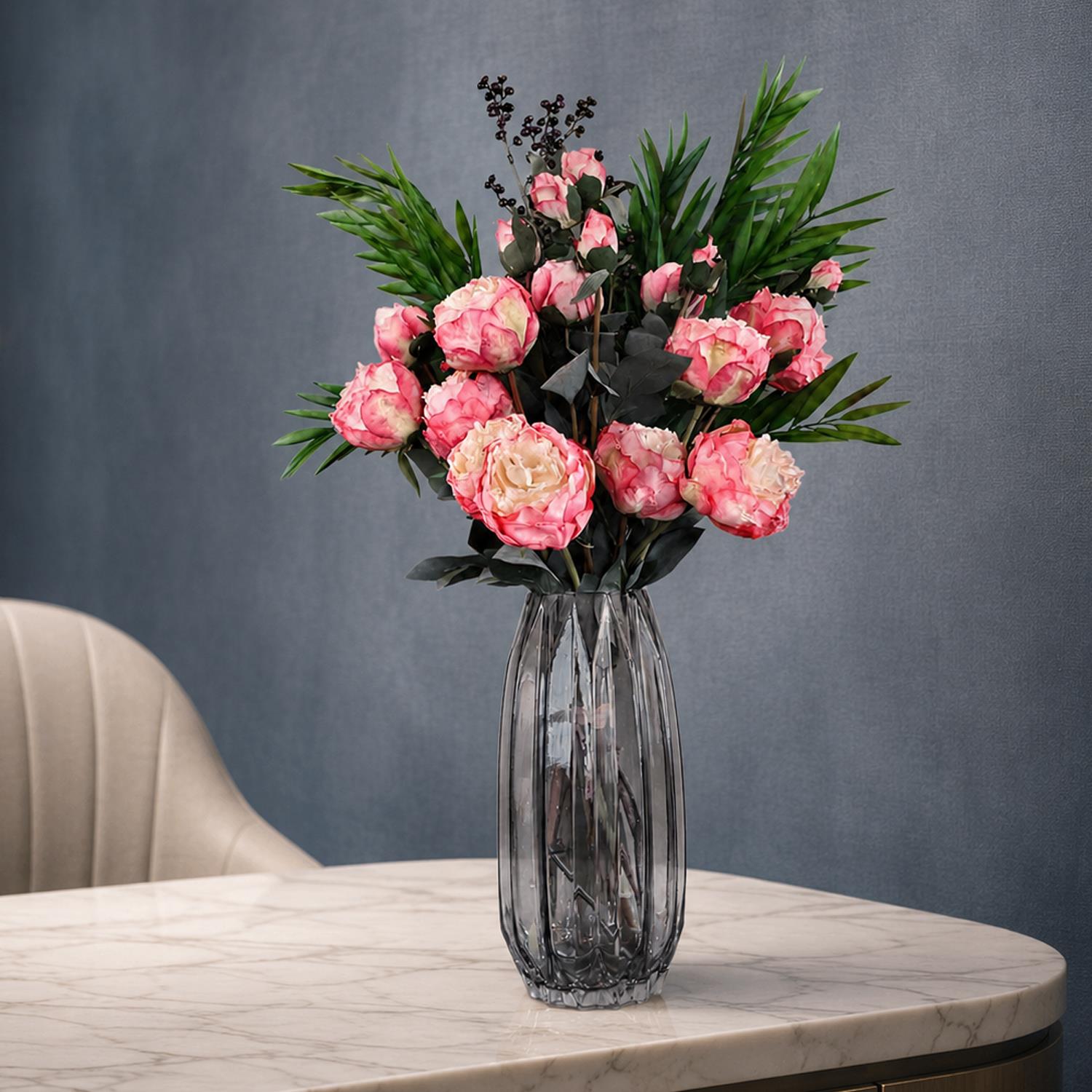 85cm Geometric Glass Vase Pink Peony and Berry Artificial Flowers - Premium Quality (image 6 of 6)
