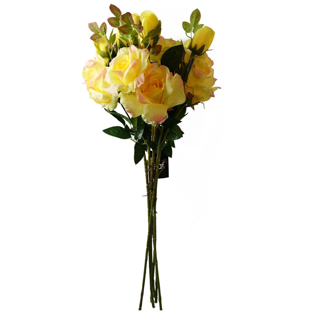Pack of 6 x 80cm Artificial Yellow Rose Stem - 18 flowers - Premium Quality