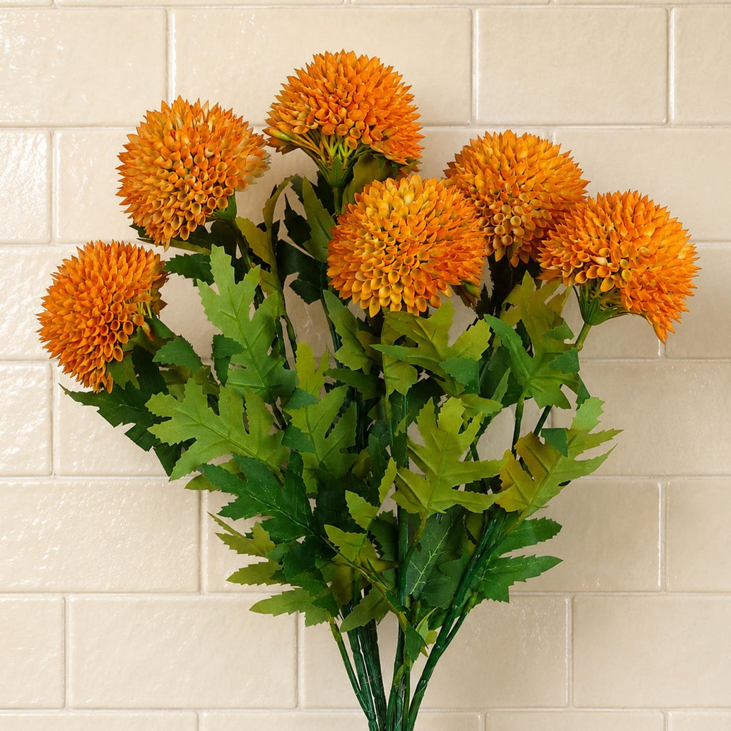 Pack of 6 x 70cm Large Ball Dahlia Artificial Flower Stem Yellow - Premium Quality (image 11 of 11)