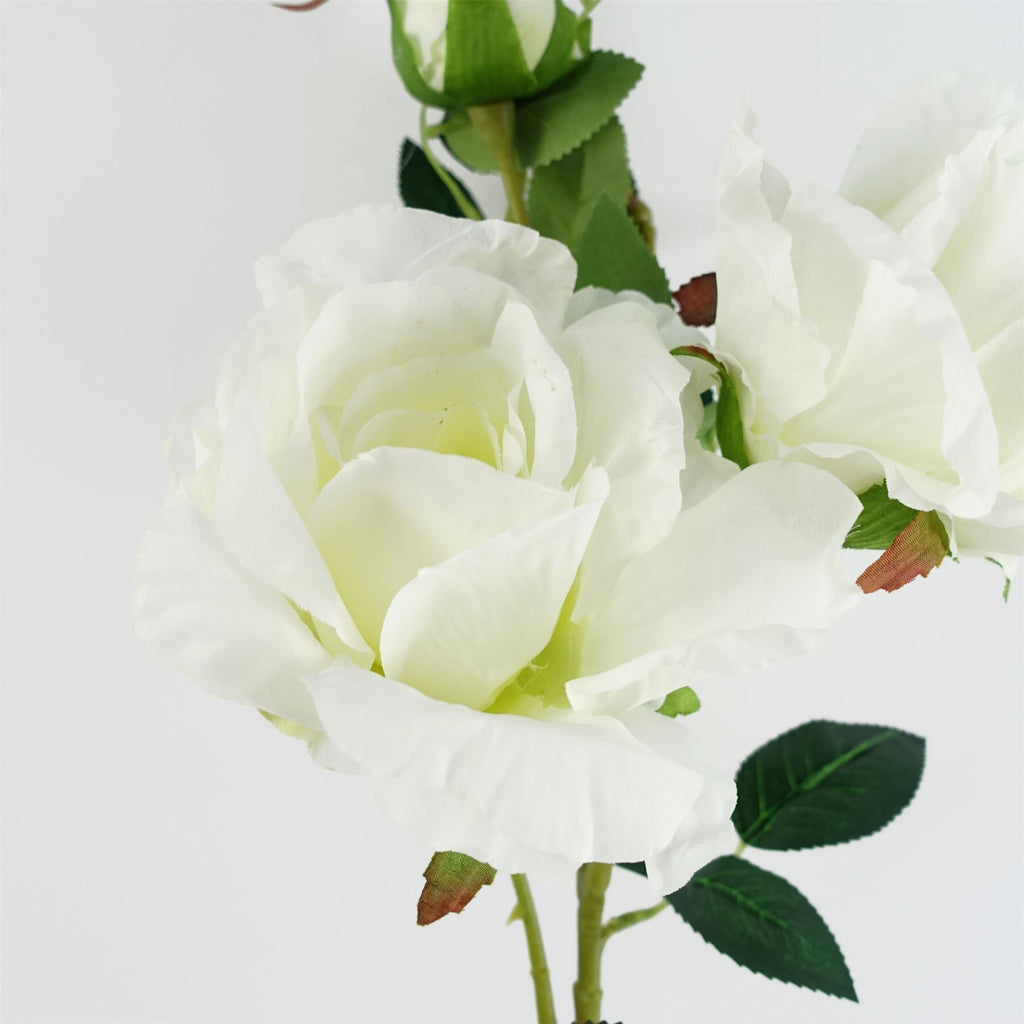 Pack of 6 x 80cm Artificial White Rose Stem - 18 flowers - Premium Quality