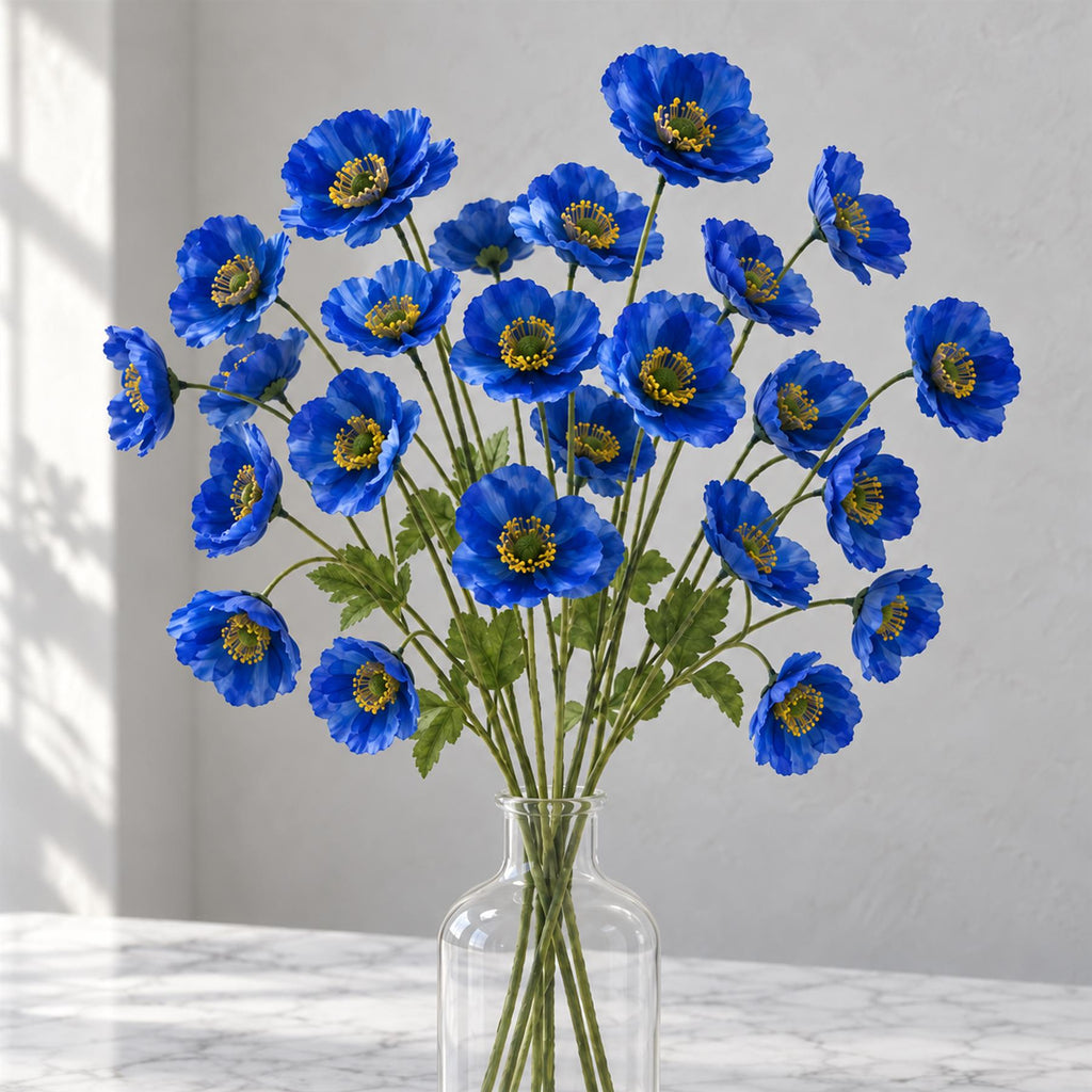 Faux Poppy Flower Sprays, 60cm with 4 Blooms - Set of 6