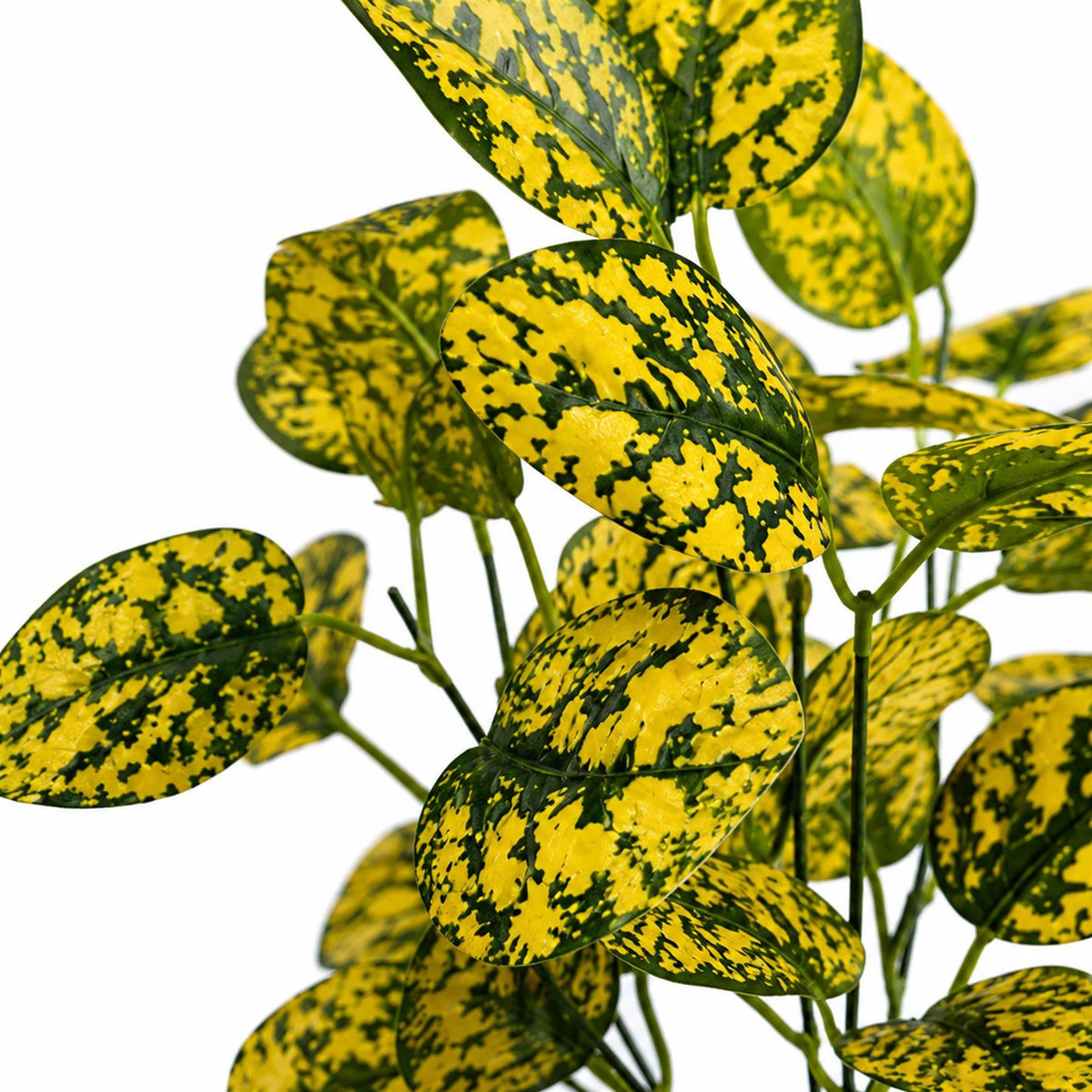 Yellow Variegated Faux Leaf Sprays, 30cm Bushy Foliage Stems - Set of 6