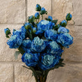6 x 55cm Blue Peony Artificial Flower Stems - 24 flowers 18 buds - Premium Quality