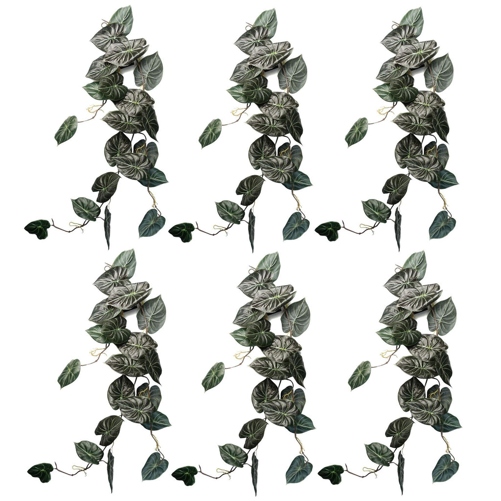 6 x 120cm Artificial Hanging Trailing Plant Alocasia Dragon Scale Dark - Premium Quality