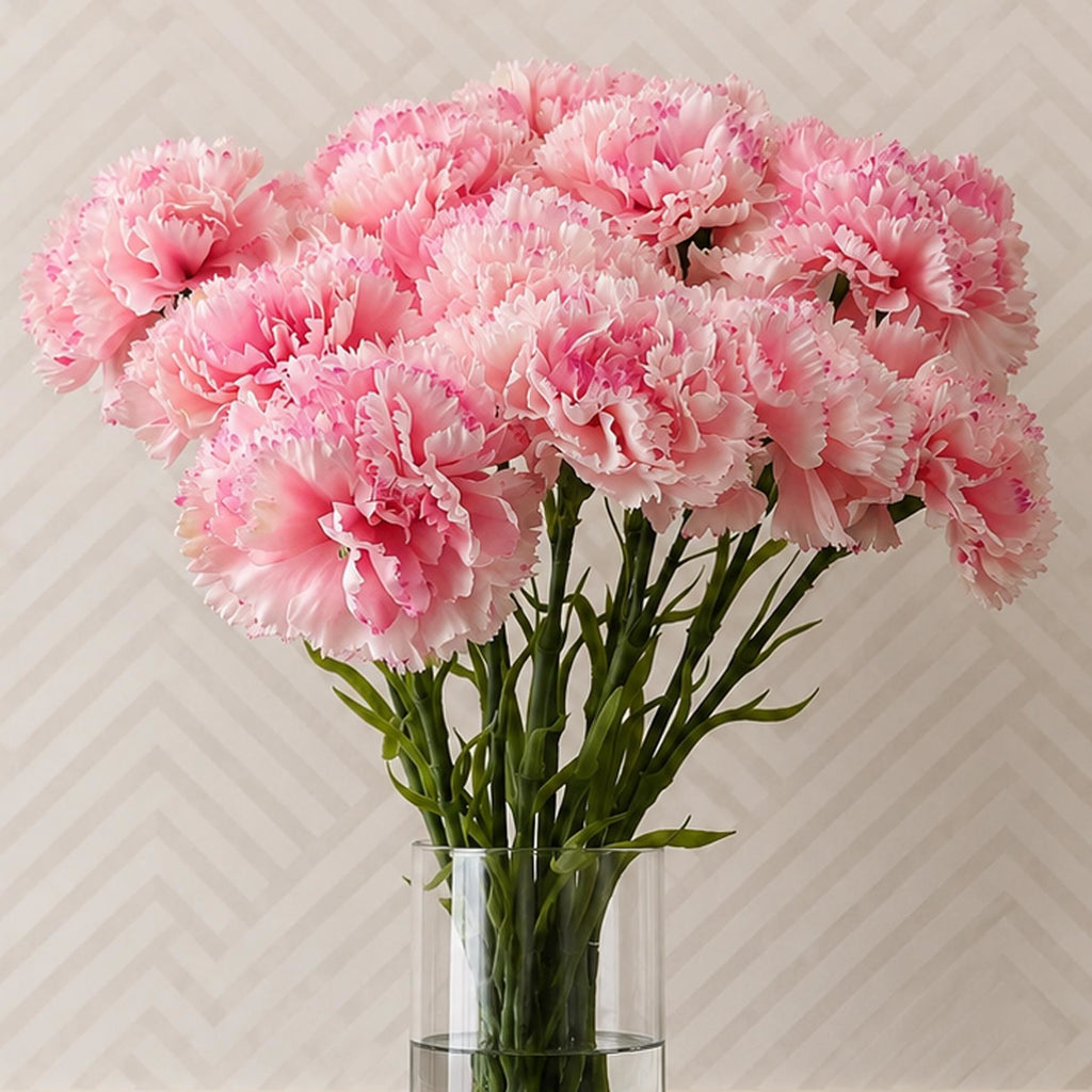 Faux Carnation Flower Stems, 57cm Ruffled Blooms - Packs of 6 or 12