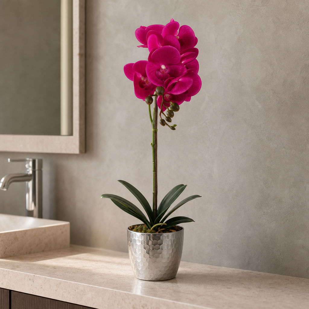 50cm Phalaenopsis Orchid Artificial Dark Pink Silver