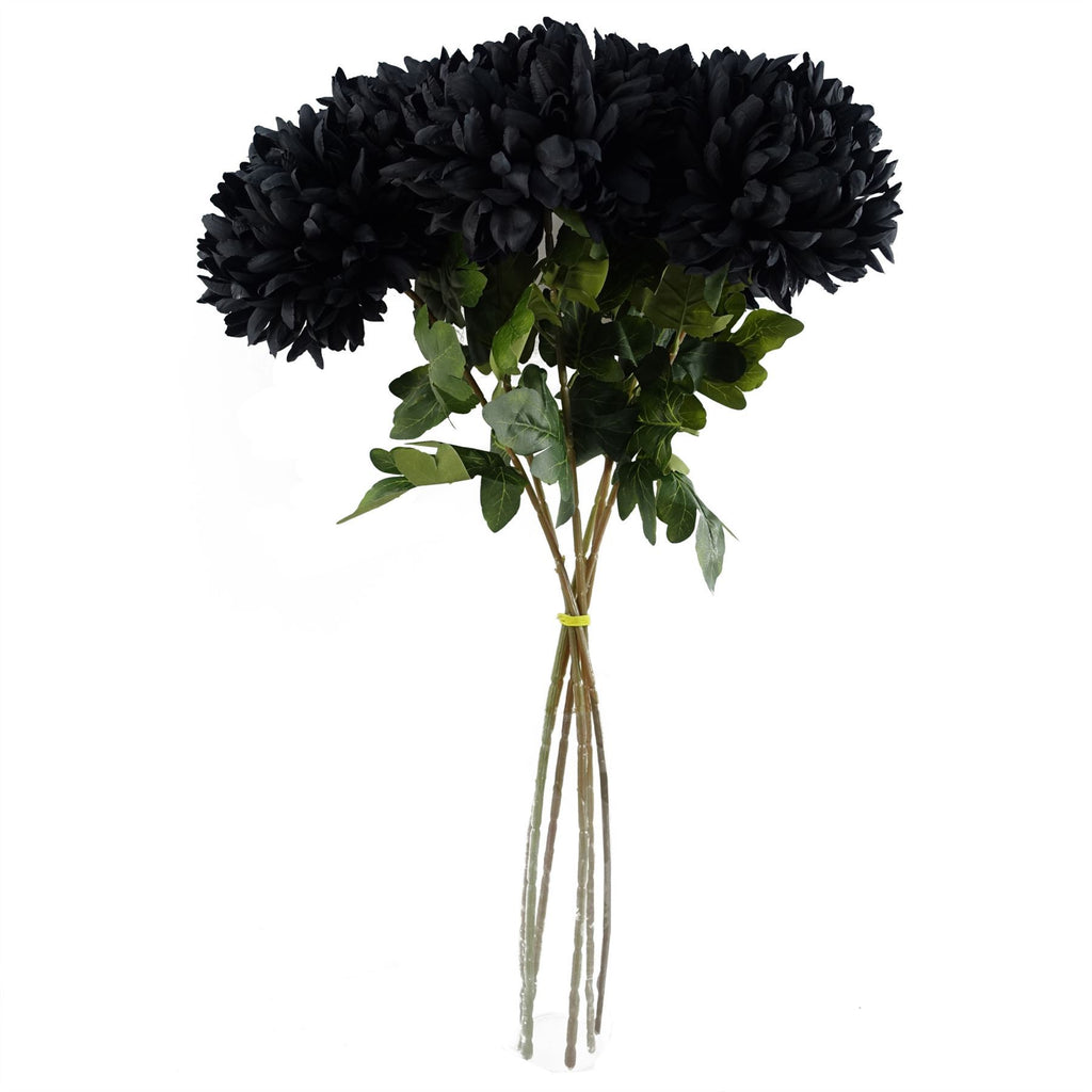 Artificial Pack of 6 x 75cm Extra Large Reflex Chrysanthemum - Black - Premium Quality