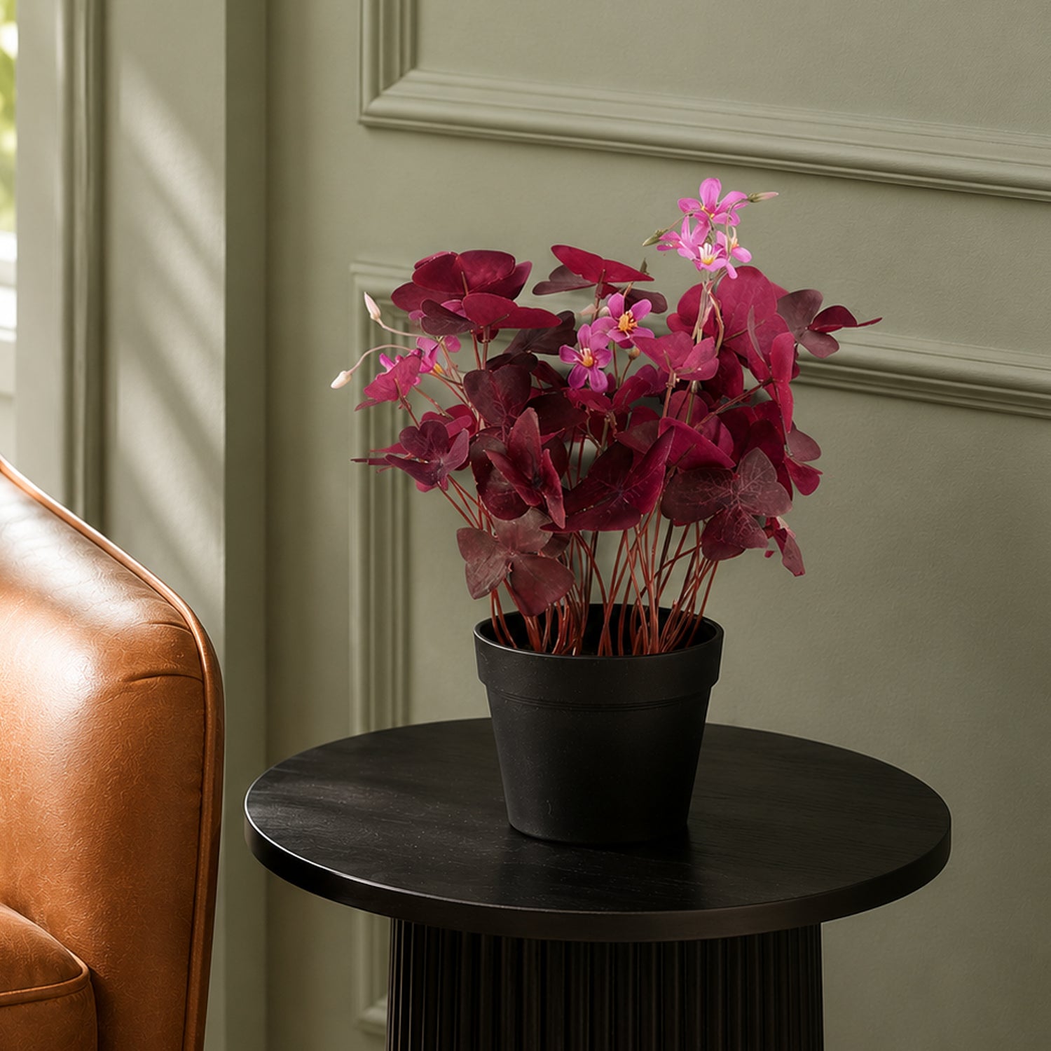 30cm Artificial Plant Realistic Purple Shamrock Pink Flowers Potted
