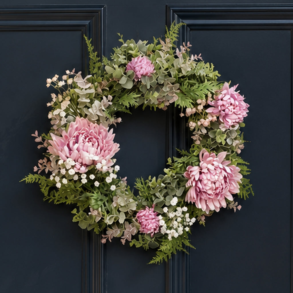 45cm Artificial Pink Floral Blossom Wreath