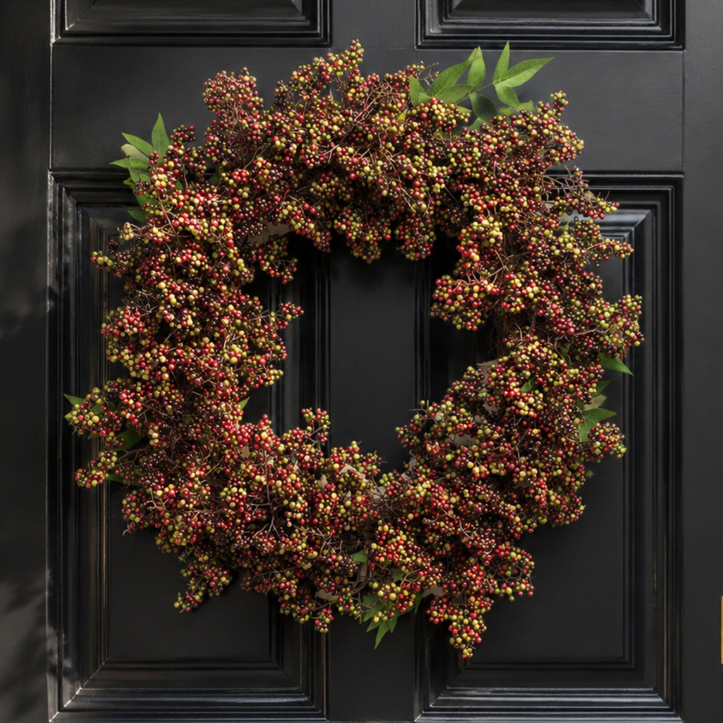 55cm Artificial Hanging Black Berries Wreath