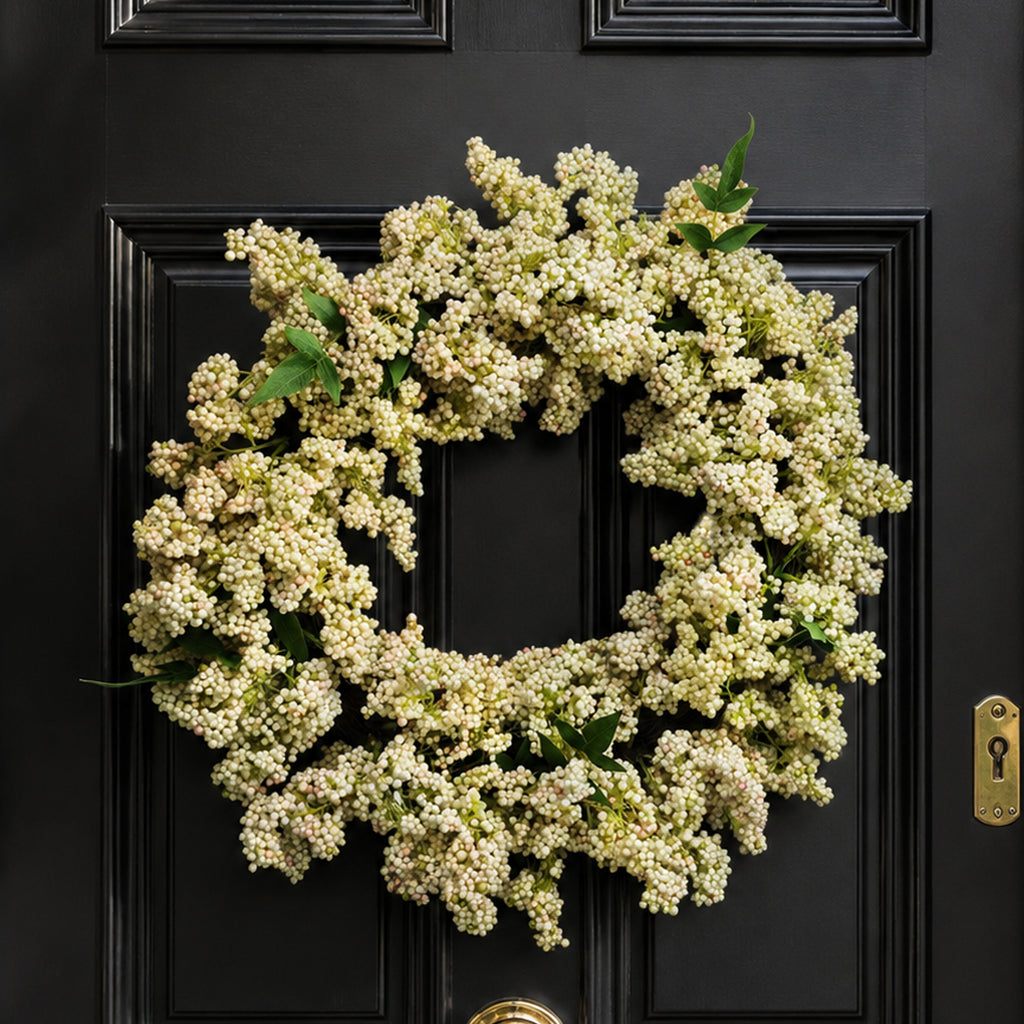 55cm Artificial Hanging White Berries Wreath