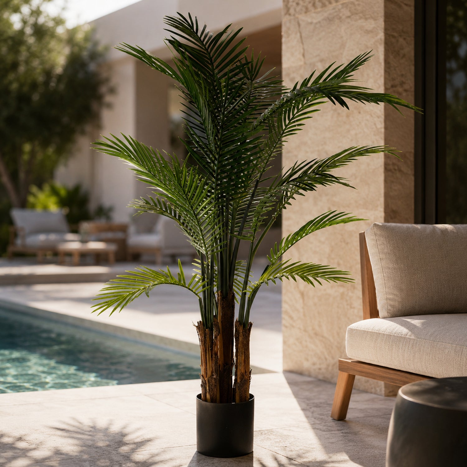 125cm Artificial UV Resistant Raphis Palm Tree with Natural Trunk