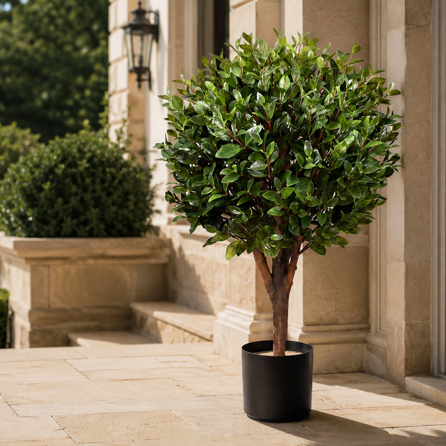 90cm Artificial UV Resistant Gloxinia Single Ball Topiary with 1608 Leaves and Natural Trunk