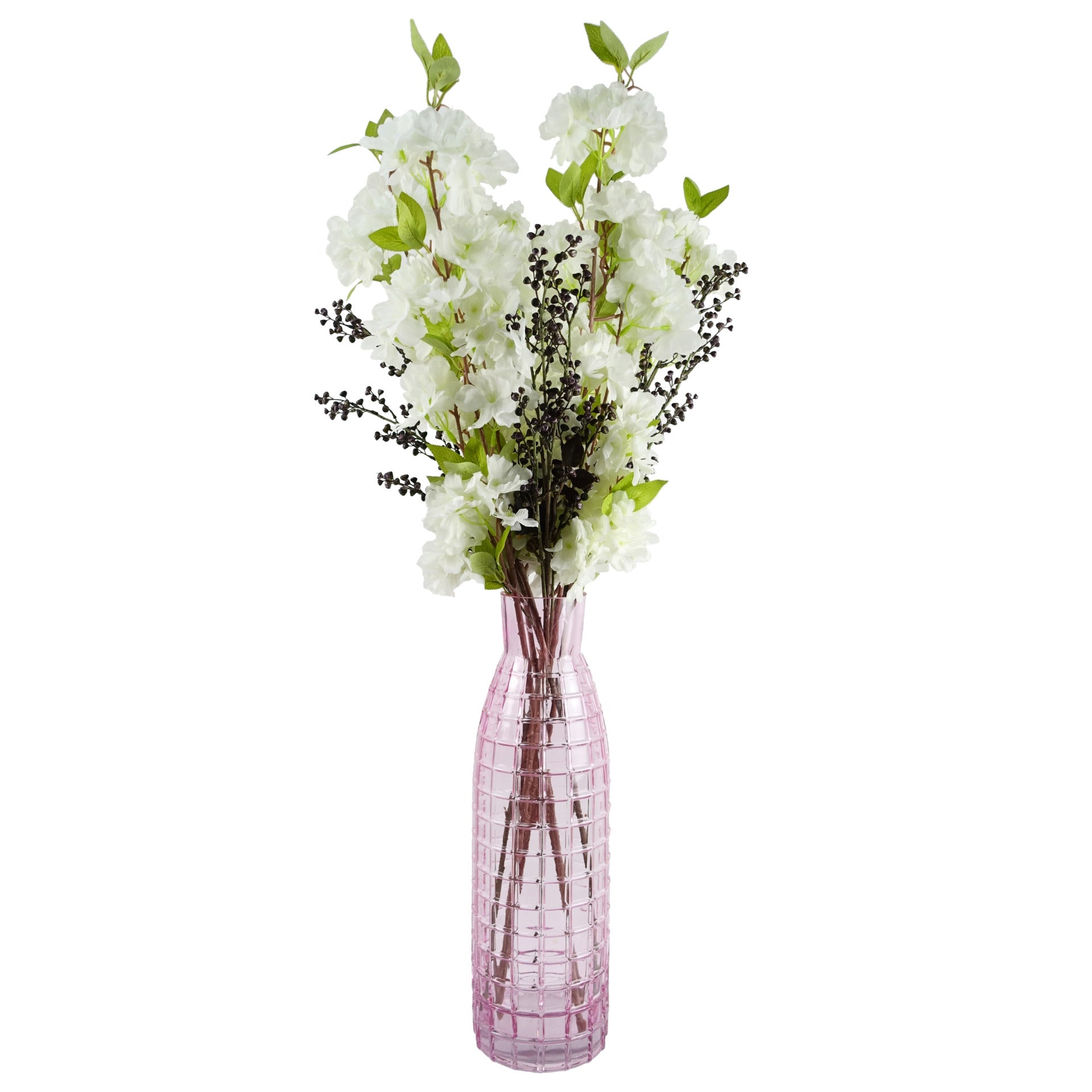 49cm Tall Pink Square Glass Vase