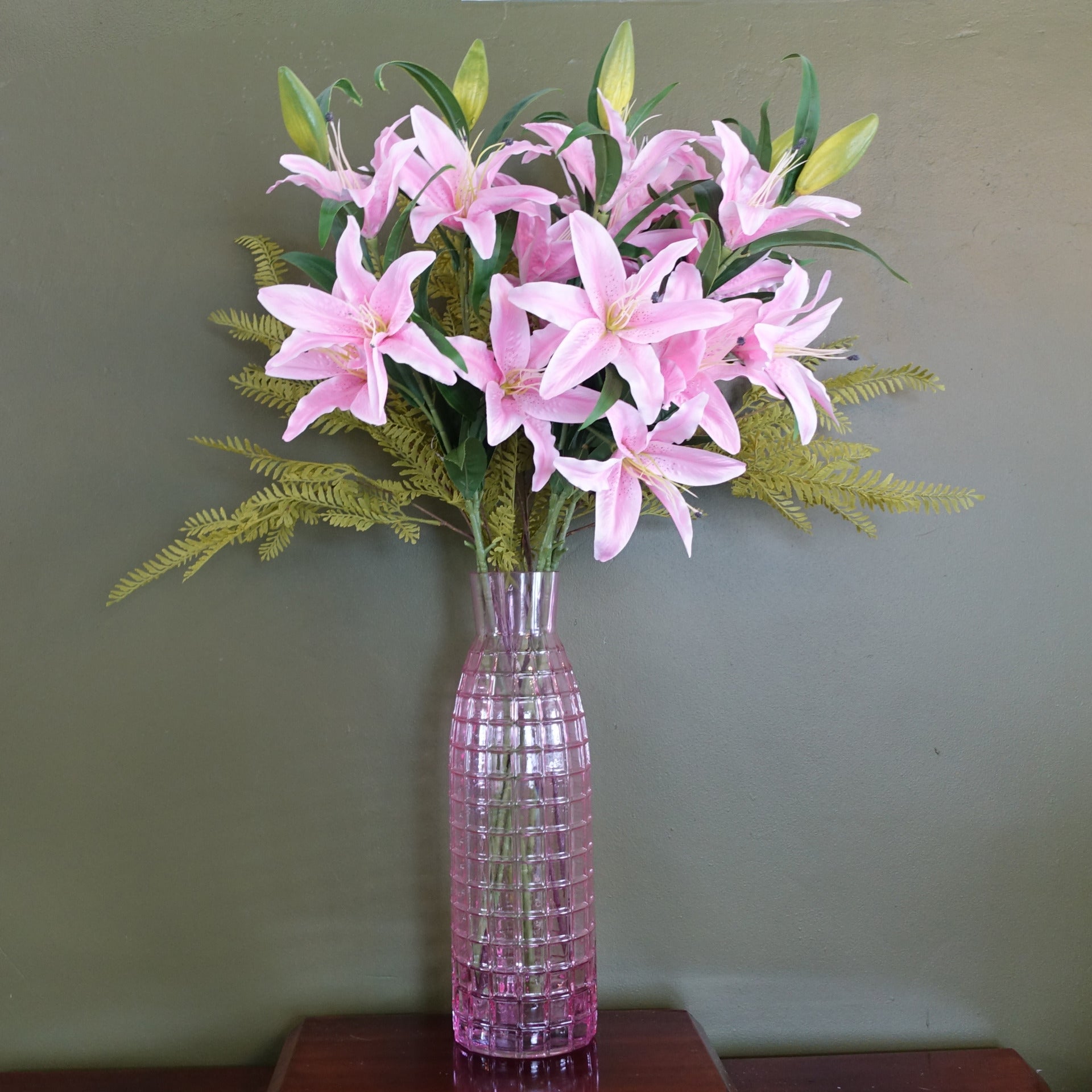 49cm Tall Pink Square Glass Vase
