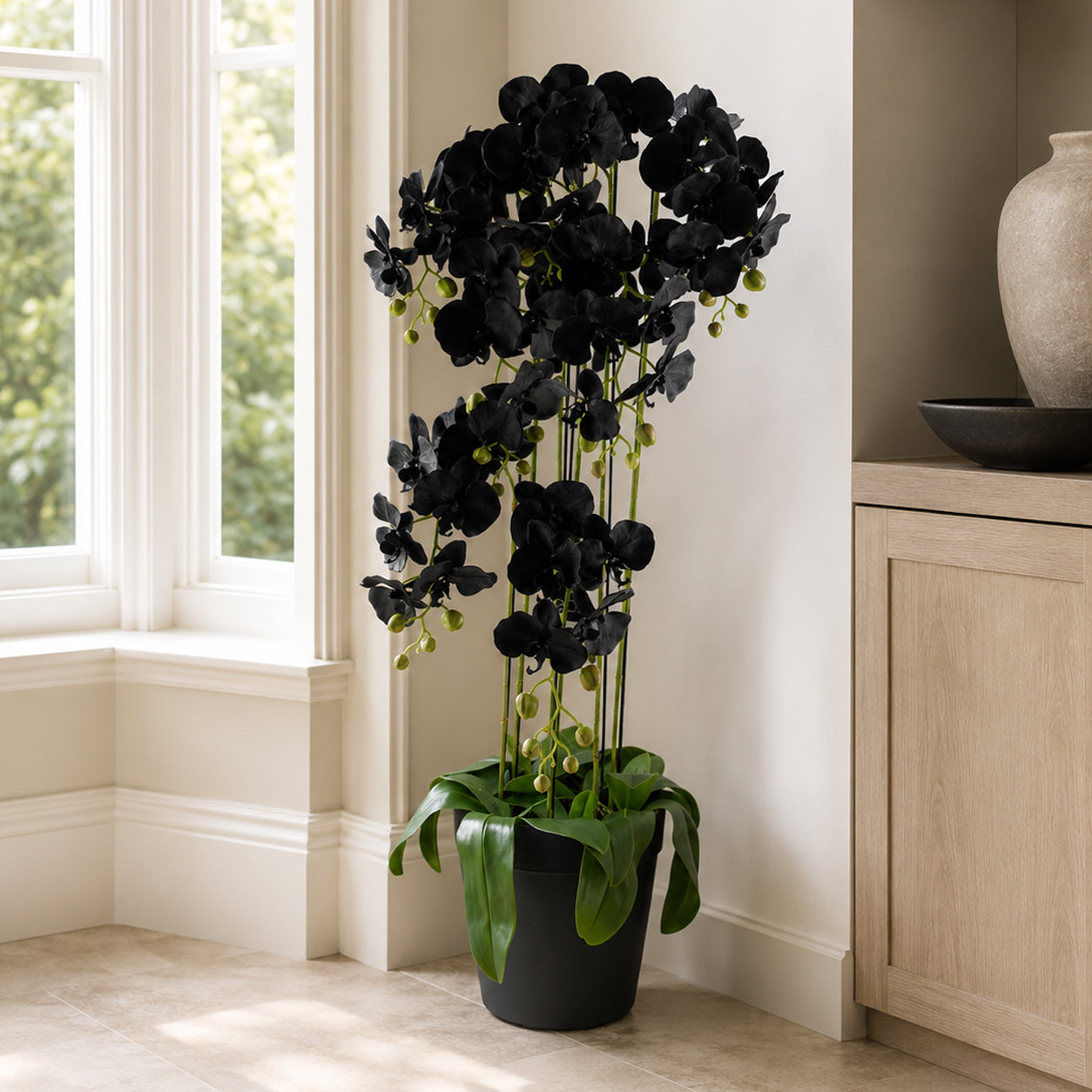 110cm Large Black Orchid Plant Artifcial 41 REAL TOUCH flowers