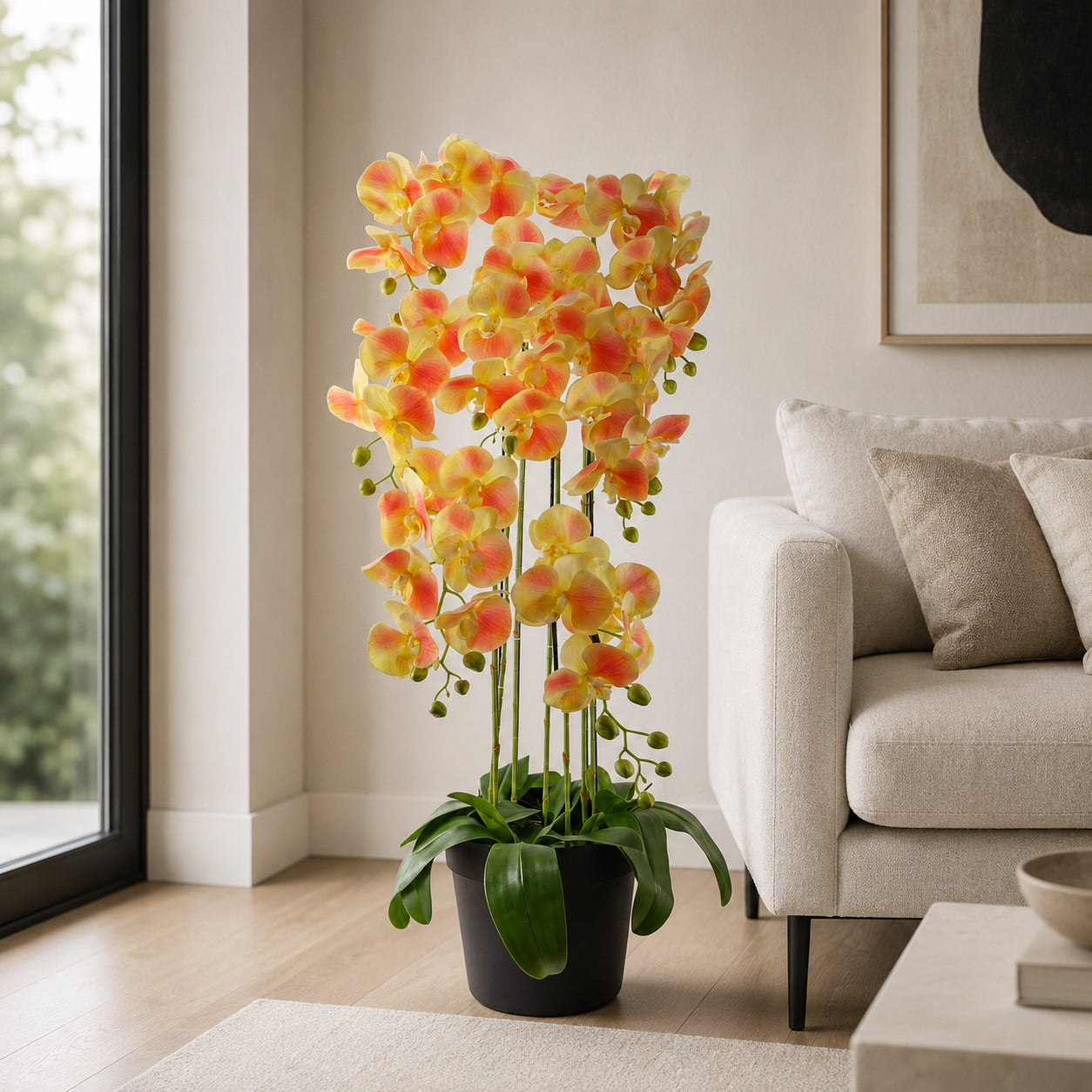 110cm Artificial Large Yellow Peach Orchid Plant Artifcial 41 REAL TOUCH flowers