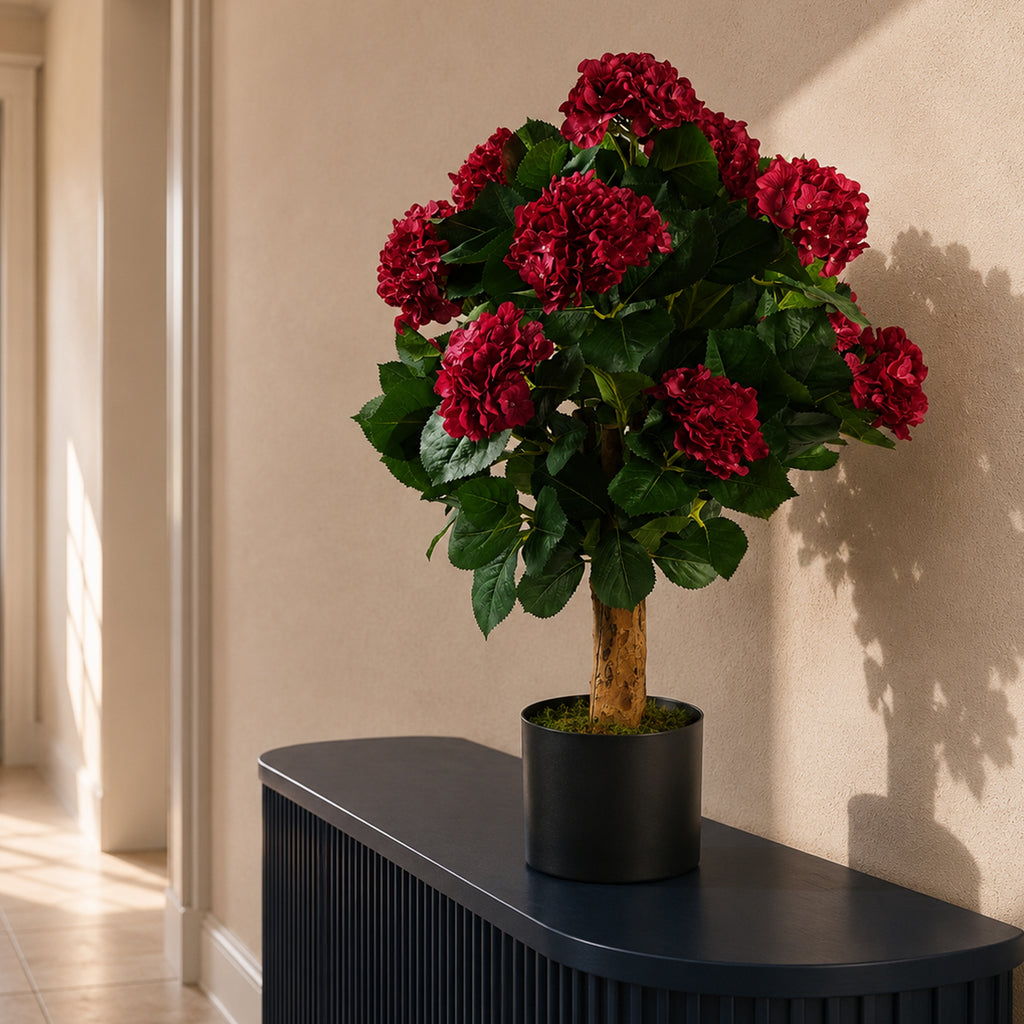 75cm Artificial Pink Bush Hydrangea Plant Potted