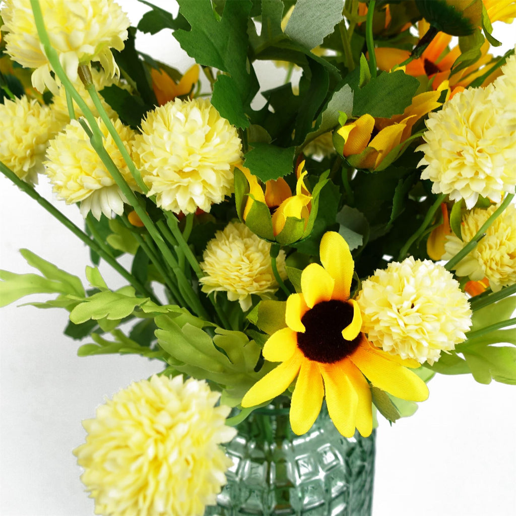 Pack of 6 x 50cm Dahlia Pompom Yellow Artificial Stem - Premium Quality