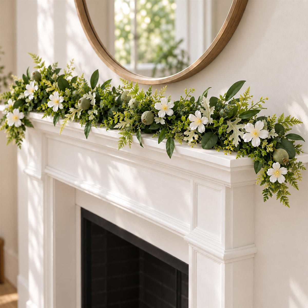 White Faux Spring Flower Garland, 155cm Hanging Floral Vine