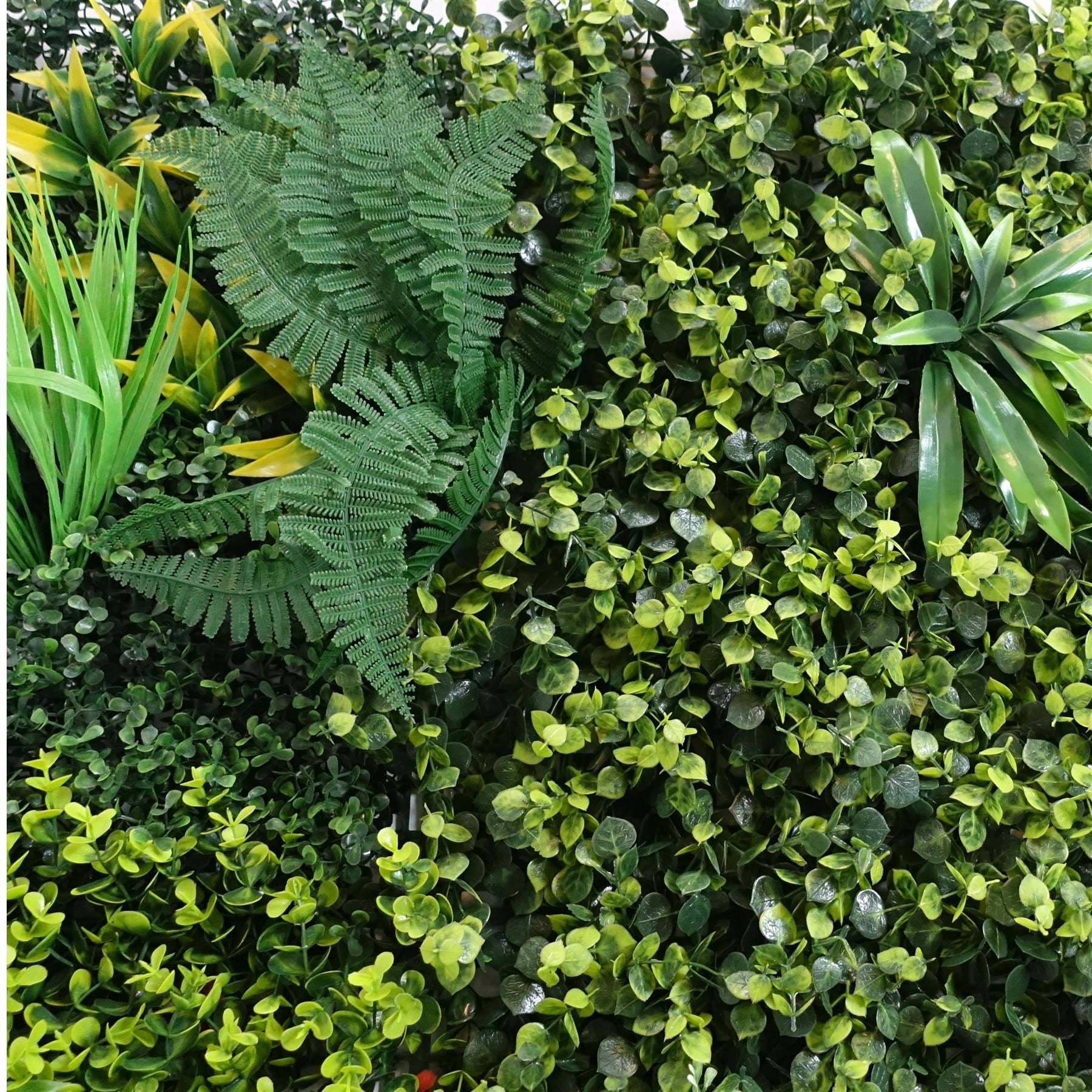 100cm Artificial Mixed Green Foliage Wall Panel with Ferns and Yellow Grass Accents - Premium Quality