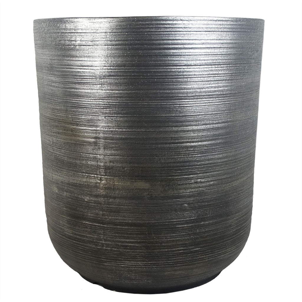 47cm x 41cm Coya Silver Ridged Planter Extra Large Composite Plant Pot - Premium Quality
