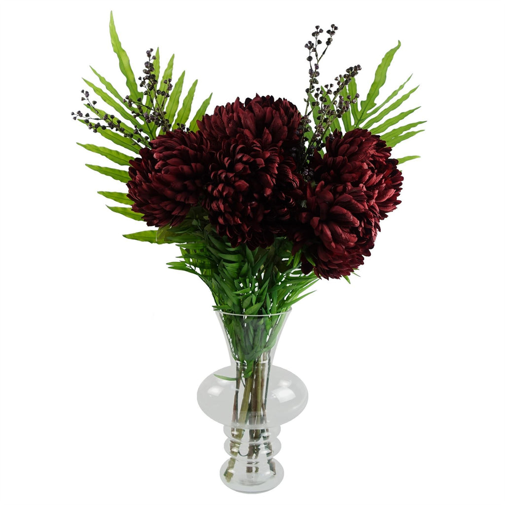 95cm Red Chrysanthemum Artificial Flowers Glass Bubble Vase - Premium Quality