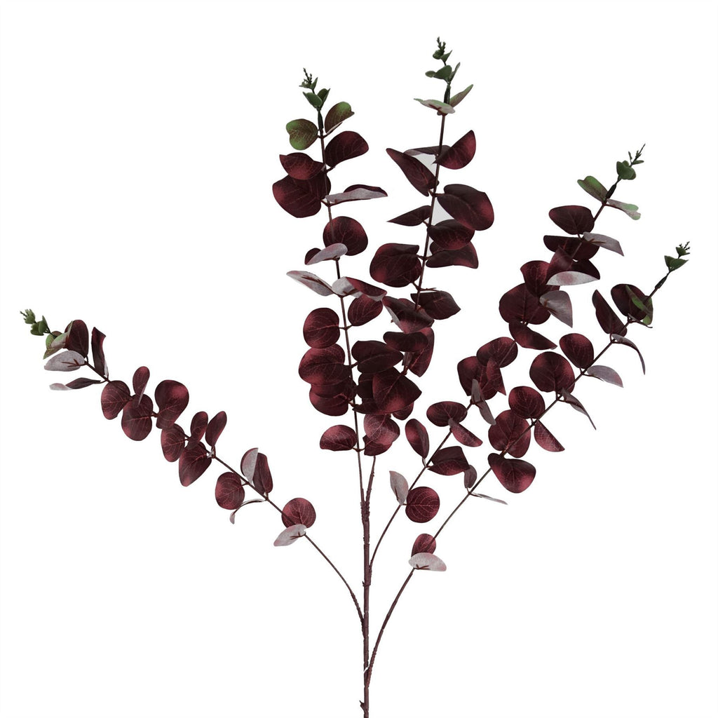 Pack of 6 x 100cm Artificial Eucalyptus Foliage Burgundy - Premium Quality