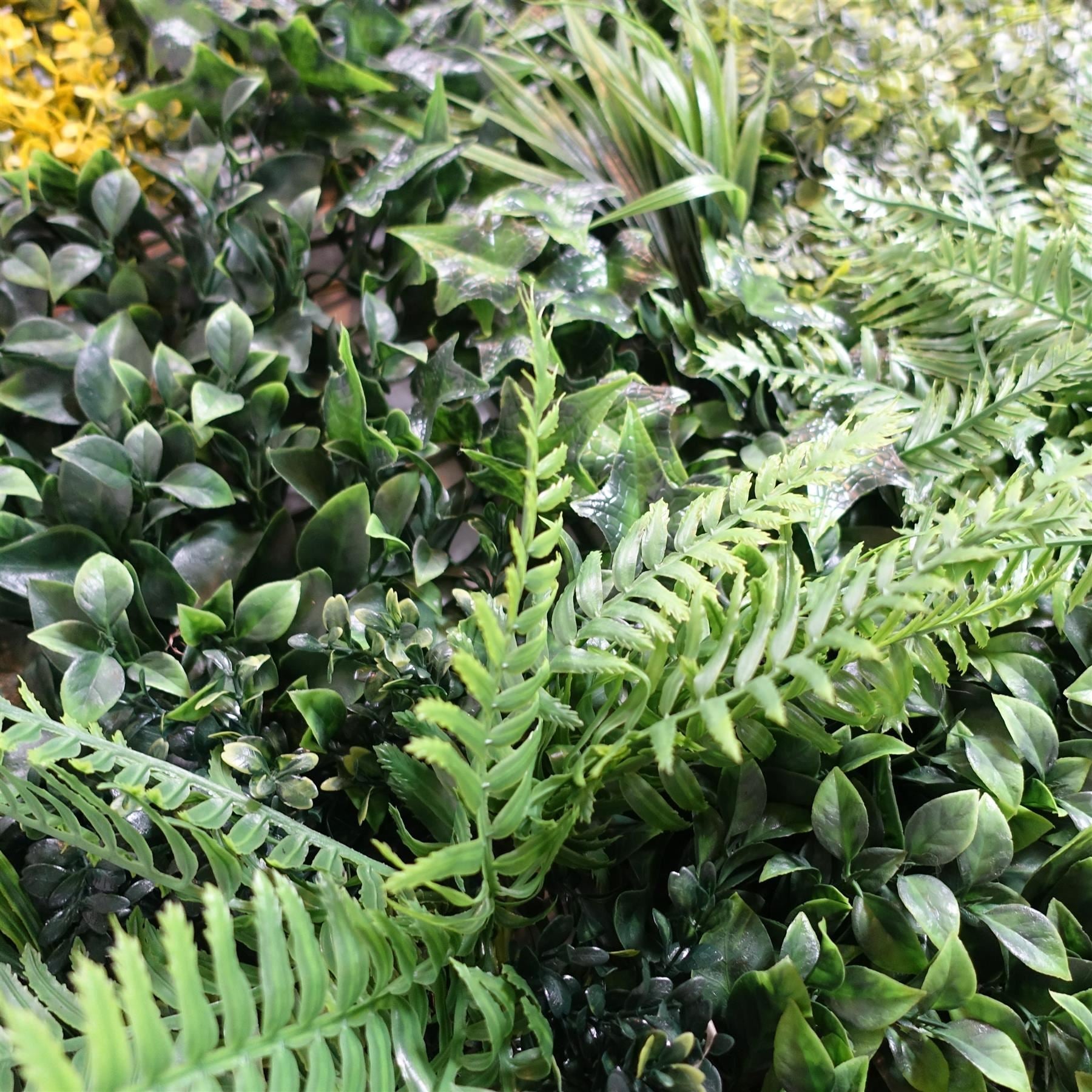 100cm Artificial Tropical Mixed Foliage Green Wall Panel with Red and Yellow Floral Detail - Premium Quality
