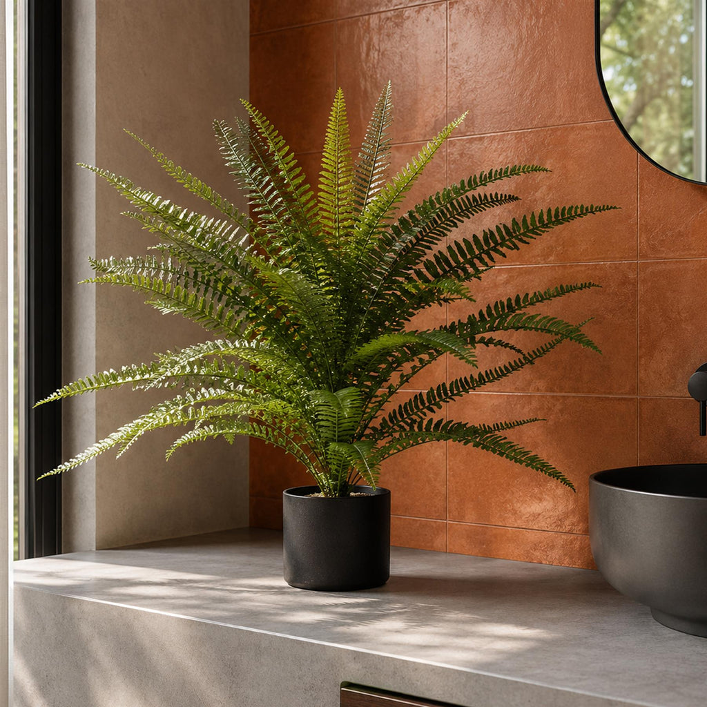 75cm Fire Retardant Plastic Boston Fern Plant with 49 Leaves - Premium Quality