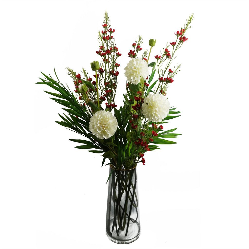 Pack of 6 x 75cm Artificial Dahlia PomPom Flower Stem Cream - Premium Quality