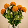 Pack of 6 x 70cm Large Ball Dahlia Artificial Flower Stem Yellow - Premium Quality
