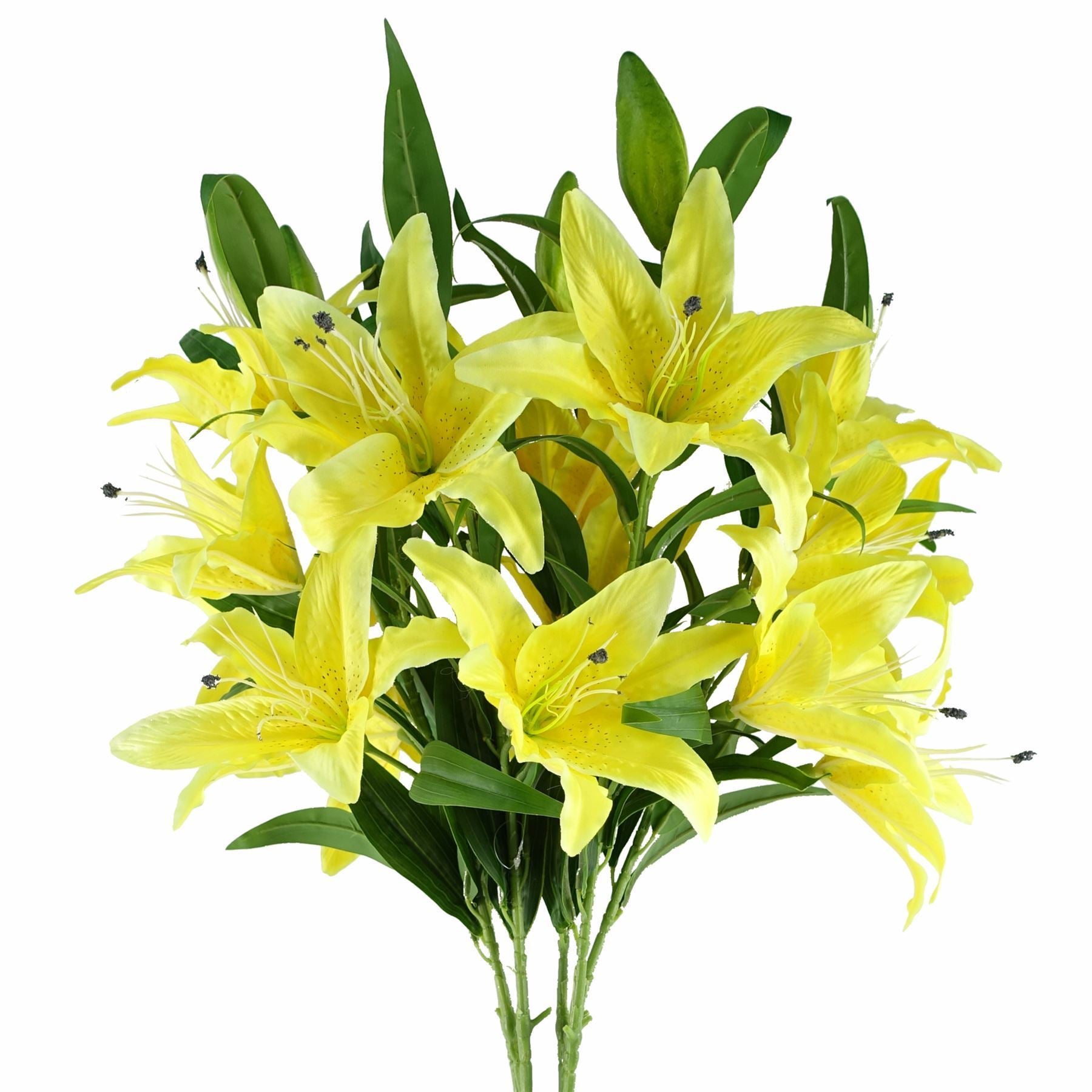 Artificial Pack of 6 x 100cm Large Yellow Lily Stem - 18 Flowers - Premium Quality