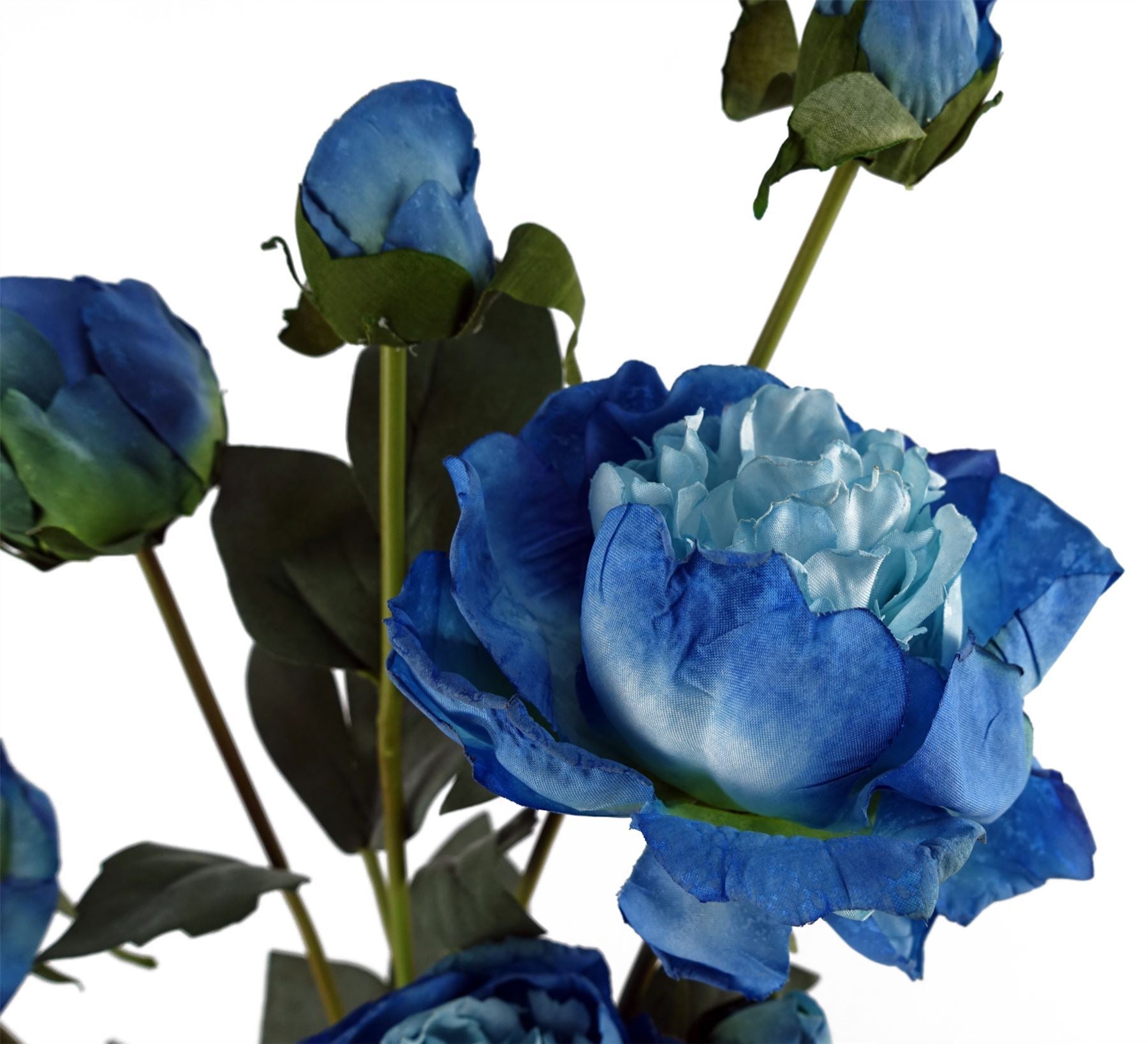 6 x 55cm Blue Peony Artificial Flower Stems - 24 flowers 18 buds - Premium Quality