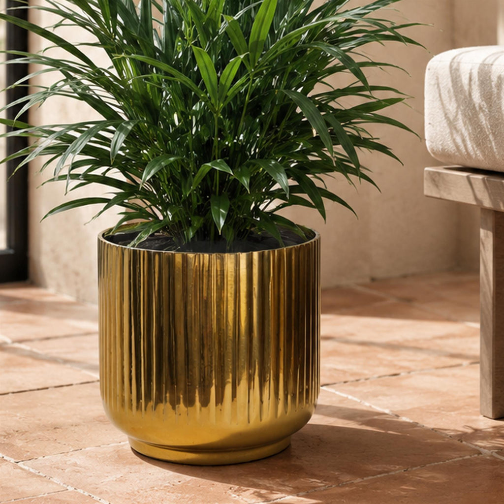 20cm Gold Fluted Metal Planter by Botanik - Premium Quality