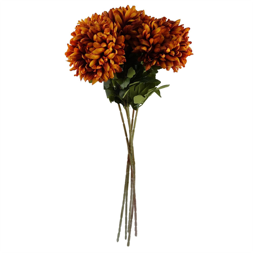 Artificial Pack of 6 x 75cm Extra Large Reflex Chrysanthemum - Orange - Premium Quality