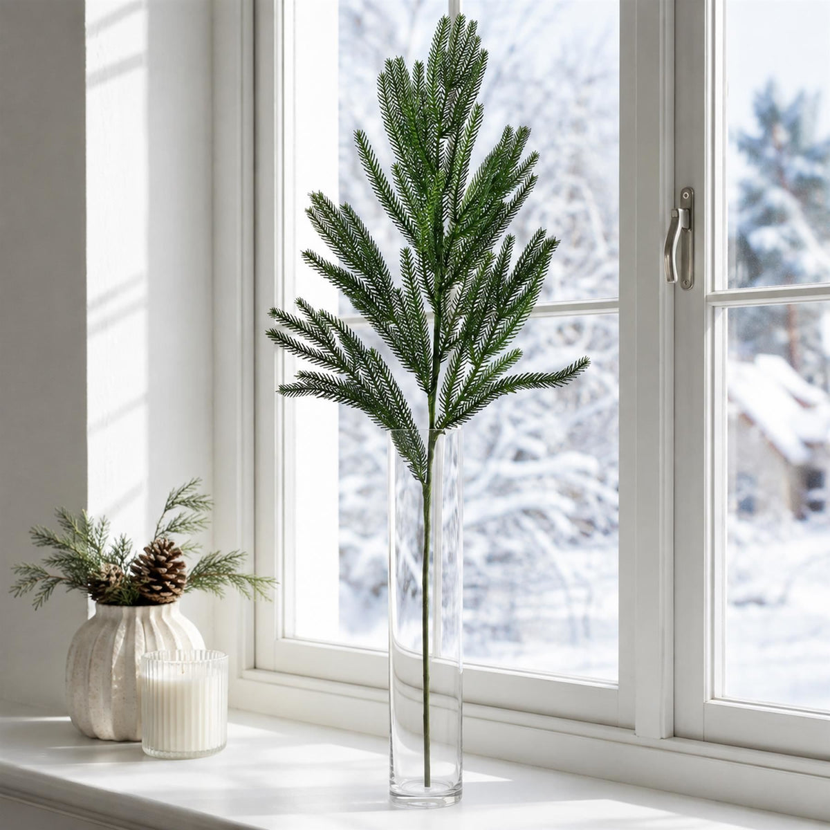 Faux Green Pine Needle Branches, 95cm Evergreen Sprays - Set of 6