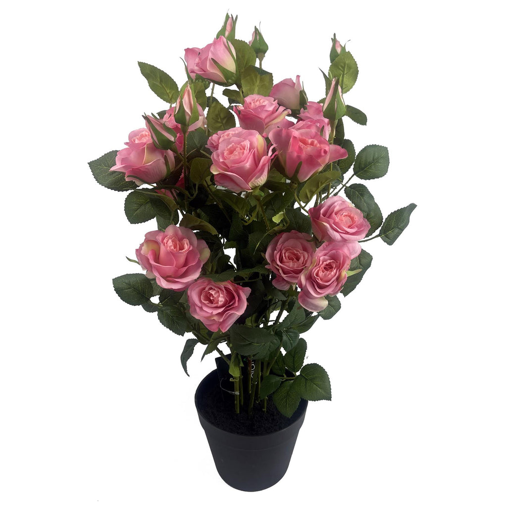 60cm Artificial Premium Rose Bush Pink Silk Flowers and Leaves