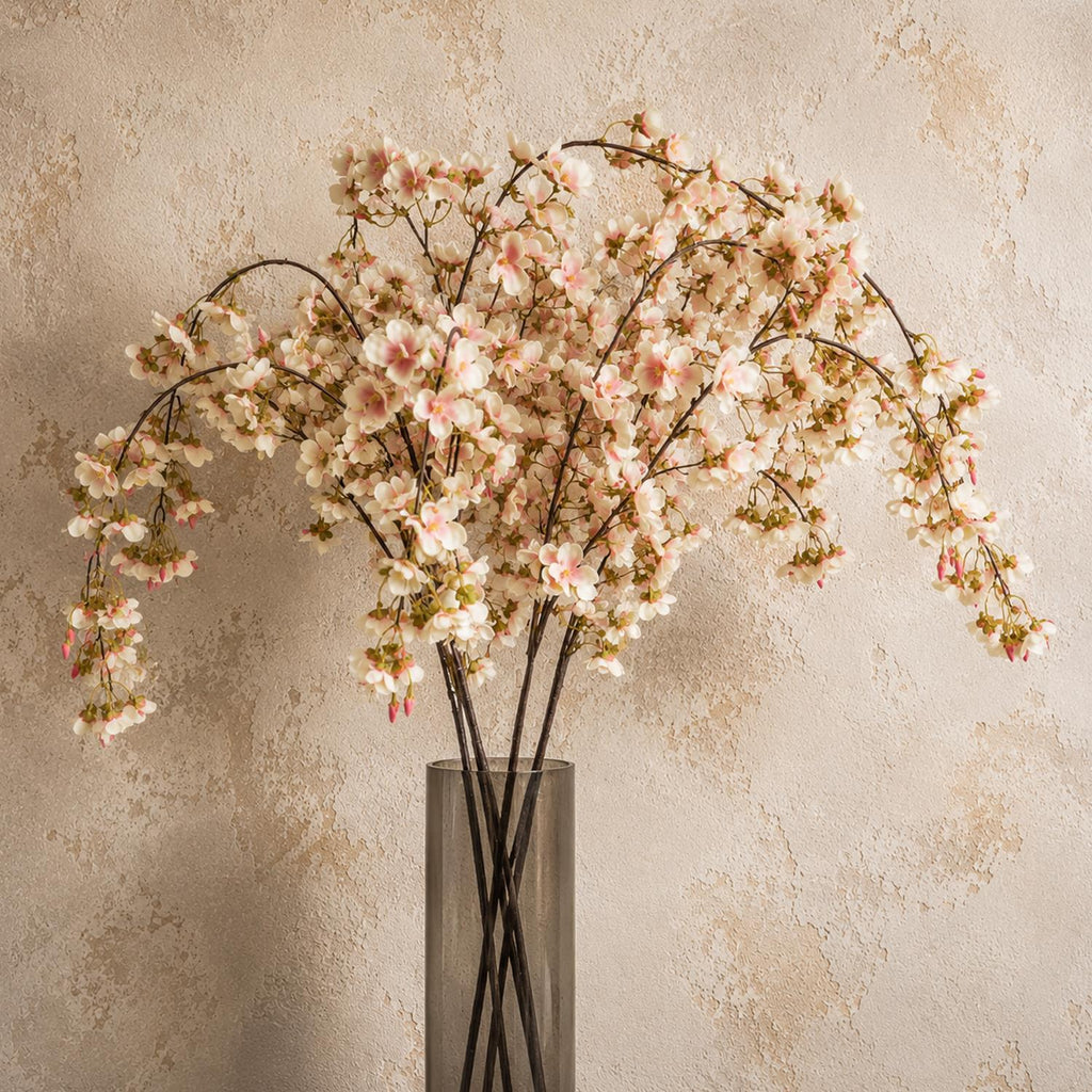 Pack of 6 x 110cm Natural Pink Trailing Cherry Blossom Stem Artificial - Premium Quality