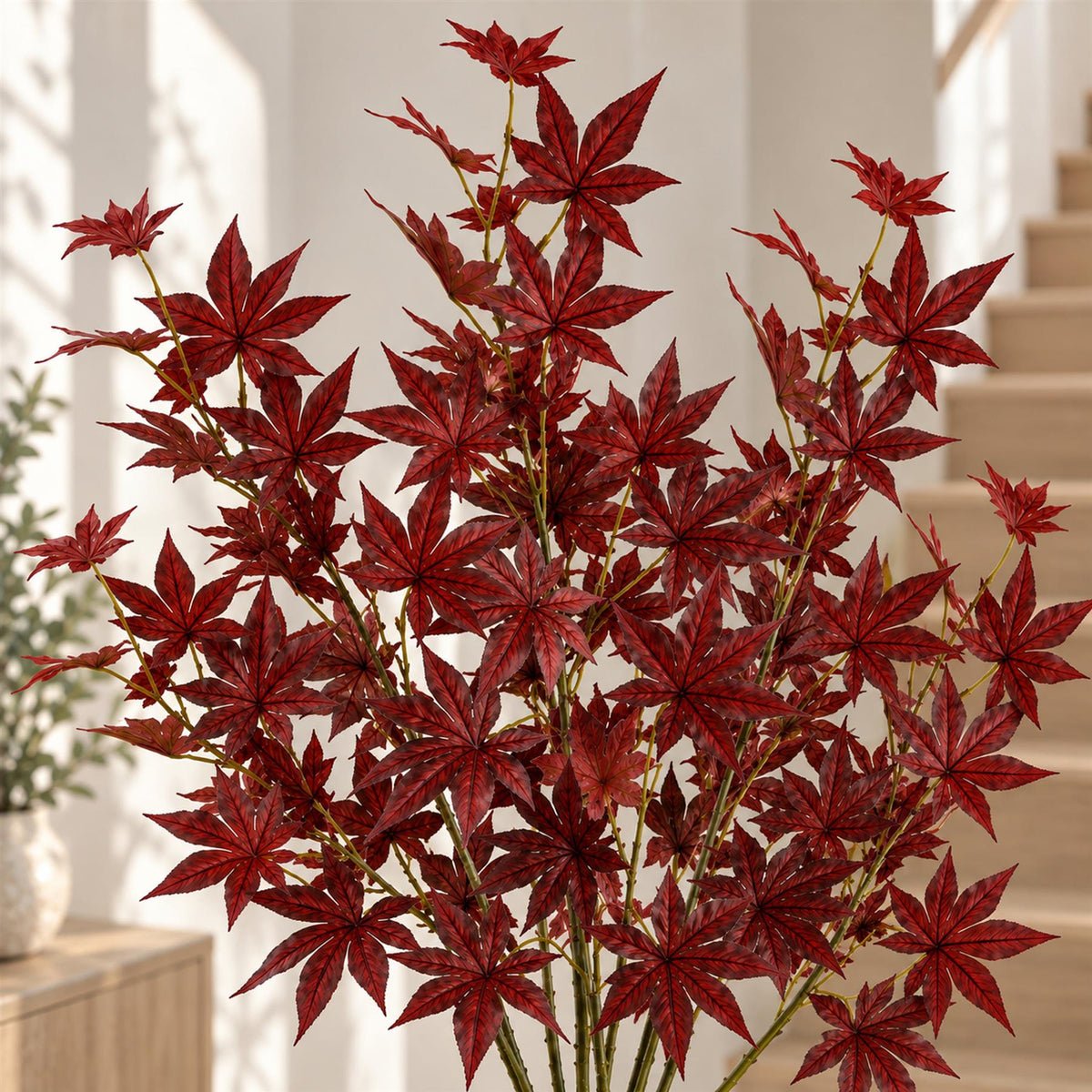 Red Faux Autumn Leaf Branches, 90cm Japanese-Style Sprays - Set of 6