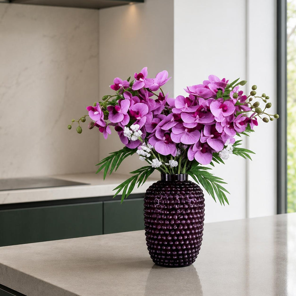80cm Amethyst Vase Artificial Orchids and Foliage - Premium Quality