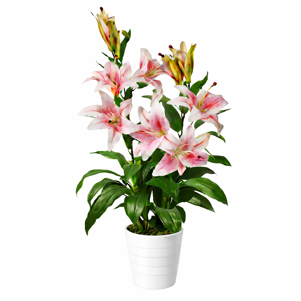 90cm (3ft) Artificial Lily Stargazer Style Lillies Plant Large Flowers Pink
