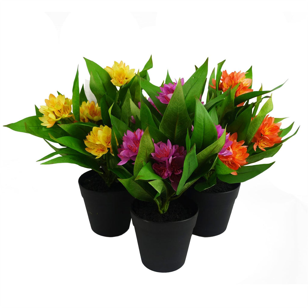 3x 18cm Artificial Freesia Plants Pink, Orange, Yellow Flowering - Premium Quality