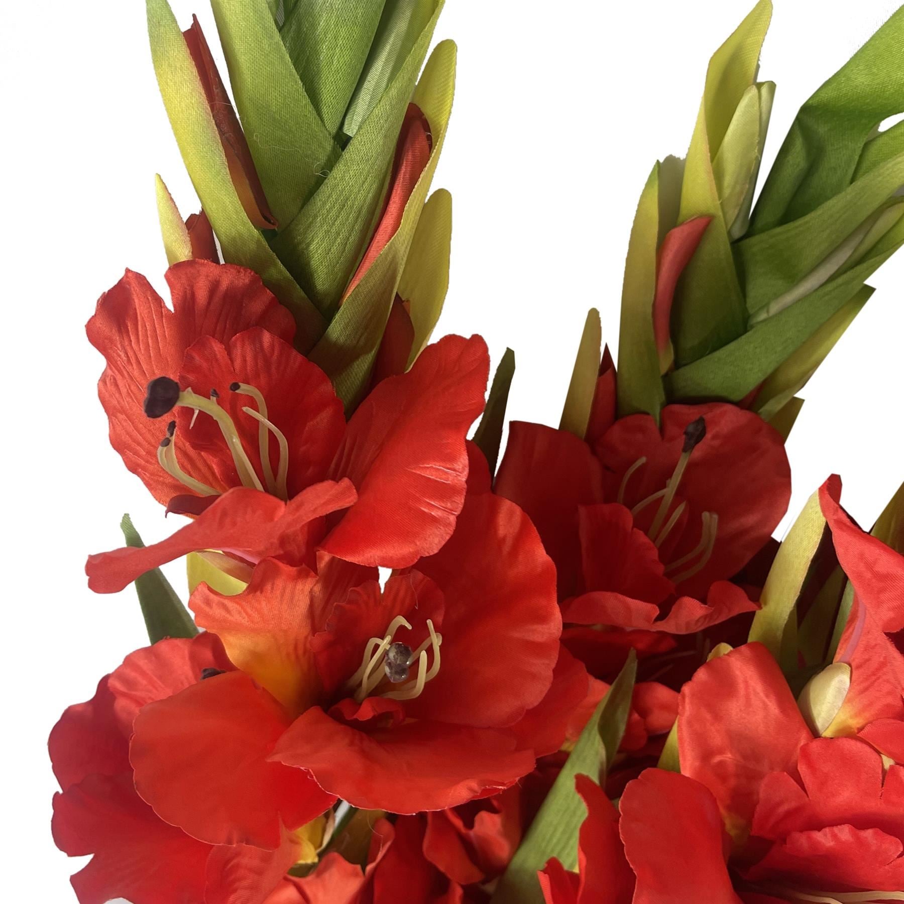 Pack of 6 x 115cm Artificial Orange Gladioli Stem - Premium Quality