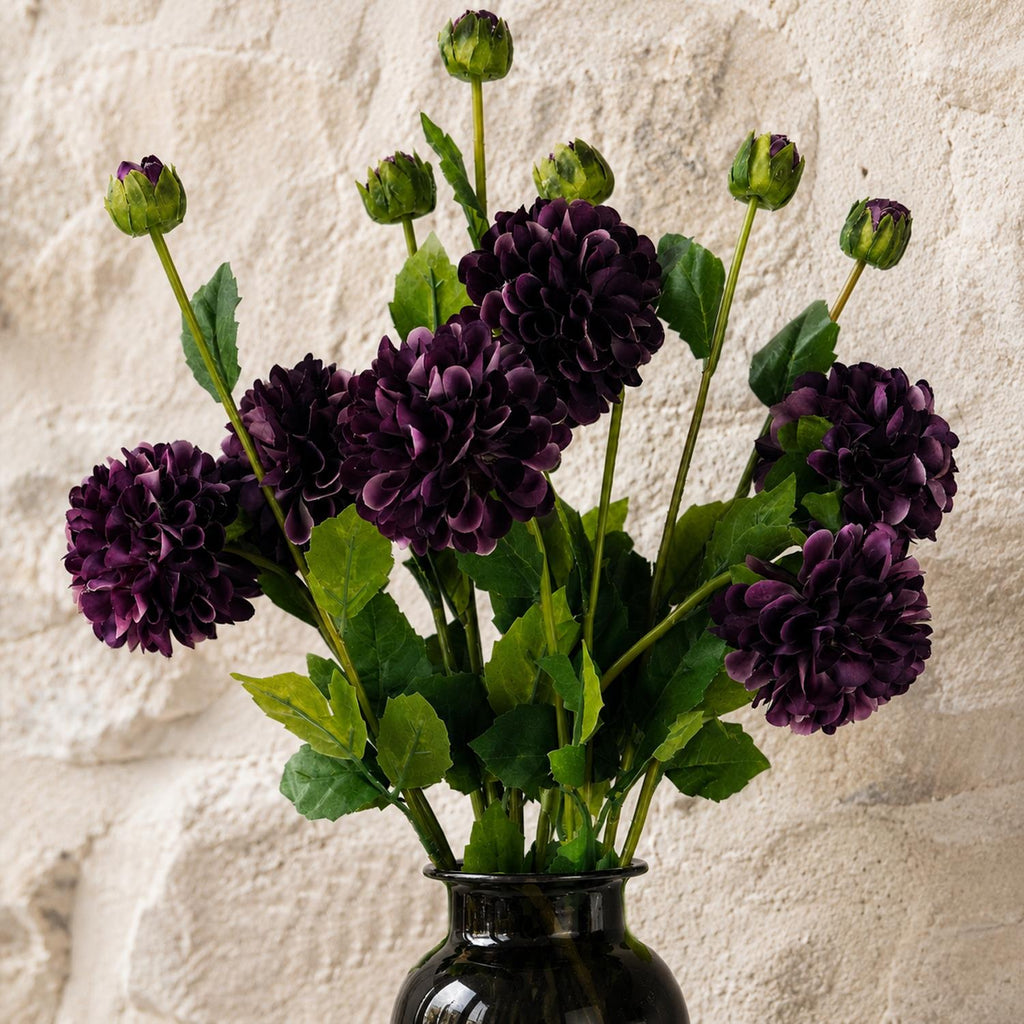 Pack of 6 x 75cm Artificial Dahlia PomPom Flower Stem Purple - Premium Quality