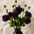 Pack of 6 x 75cm Artificial Dahlia PomPom Flower Stem Purple - Premium Quality