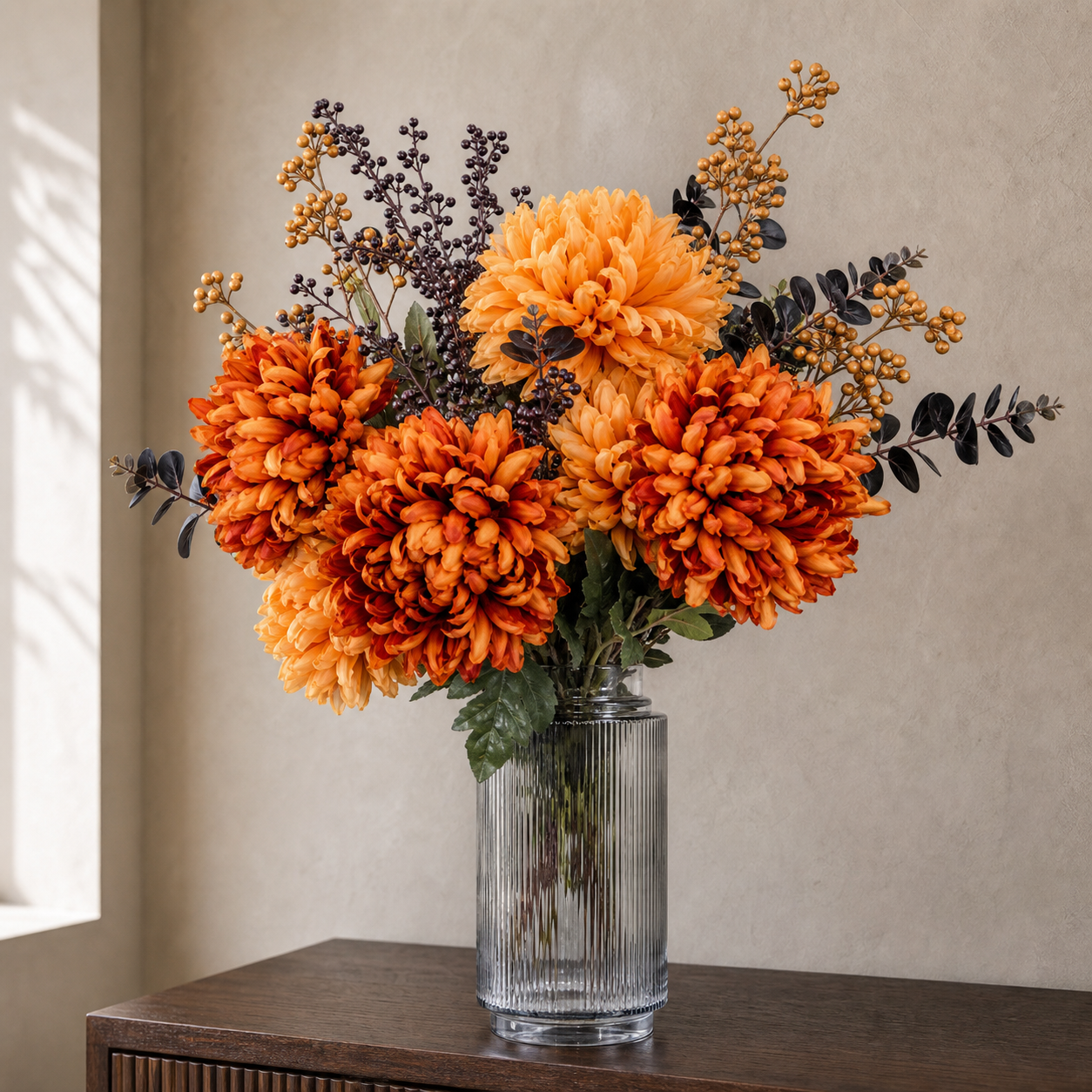 65cm Orange and Black Flower Arrangement Glass Vase - Premium Quality (image 8 of 8)
